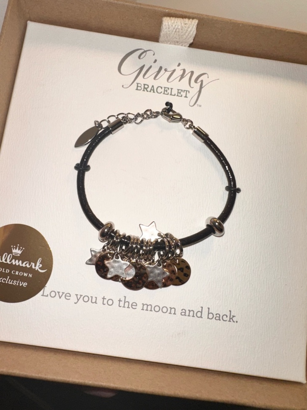 Demdaco Black Cord Charm Bracelet with Mixed Silver Stars and Gold Discs